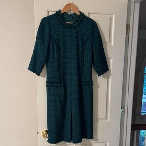 Rickie Freeman for Teri Jon Fringe-Trim Stretch Boucle Dress